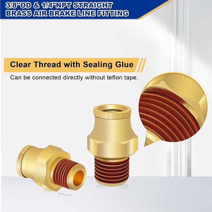3/8" Brass Push to Connect DOT Air Brake Fittings, 3PCS Air Line Quick Connect Fittings 3/8" Tube OD x 1/4" NPT Connector Tube to Male Pipe for Truck Trailers Air Brake System