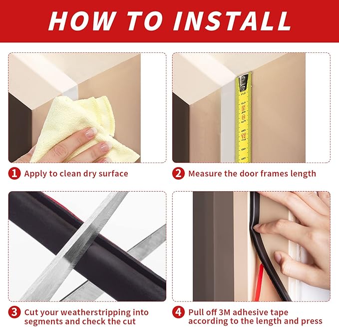 26 Feet D-Shape Rubber Weather Stripping Door Seal Strip, Fingwerk Self-Adhesive Backing Door Weatherstripping for Door Frame Insulation Large Gap, Easy Cut to Size(Black)