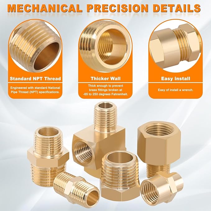 111Pcs Hose Pipe Fitting Assortment Kit, NPT Adapter, Reducer Bushing, Hex Nipple, Close Nipple, Reducing Hex Coupling, 90°Street Elbow, 90°Elbow, Hex Plugs, Hex Thread Plug, Cross Fitting