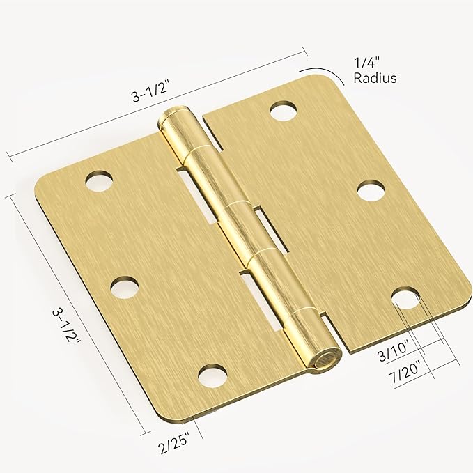 Door Hinges Satin Brass - 24 Pack Gold Door Hinges 3.5 Inch Rounded Interior Door Hinge with 1/4" Radius - 3 1/2 Inches Flat Iron Brass Hinge for Residential Standard Doors