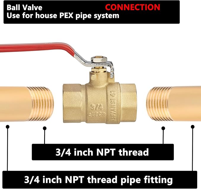 (4 Pack) Lidertik 3/4 inch NPT Thread Ball Valve Shut Off Valve 1/4 Turn Valve LI-QF1-NPT-0.75(4 PCS)