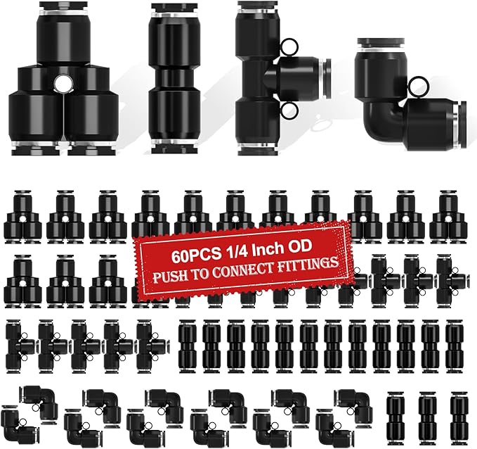 mxuteuk 60pcs 1/4 inch OD Quick Connect Air Hose Fittings 1/4 inch Quick Release Pneumatic Push to Connect Fittings Air Line Fittings for 1/4 inch Tube