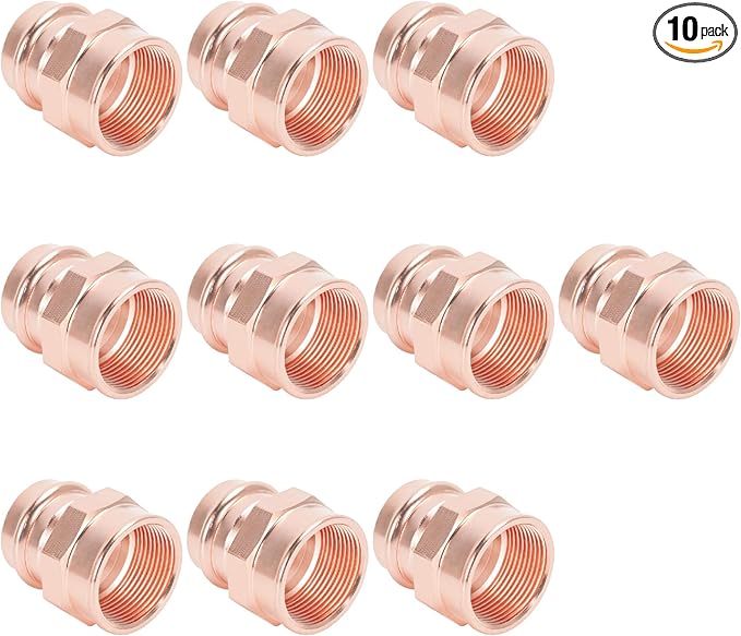 Copper Press Fittings 3/4 inch Female Adapter Pressure Copper Fitting P x FPT Connection for Residential, Commercial 10-Pack