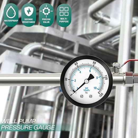 0-150PSI Well Pump Pressure Gauge 2" Dial Size, 1/8" NPT Back Mount, 3-2-3% Accuracy, for Tube, Water Pump, Gas, Liquid, Pressure Test