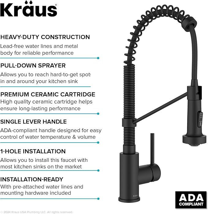 KRAUS Bolden Commercial Style Pull Down Kitchen Faucet and Water Filter Faucet Combo in Spot-Free Stainless Steel, KPF-1610-FF-104SFS