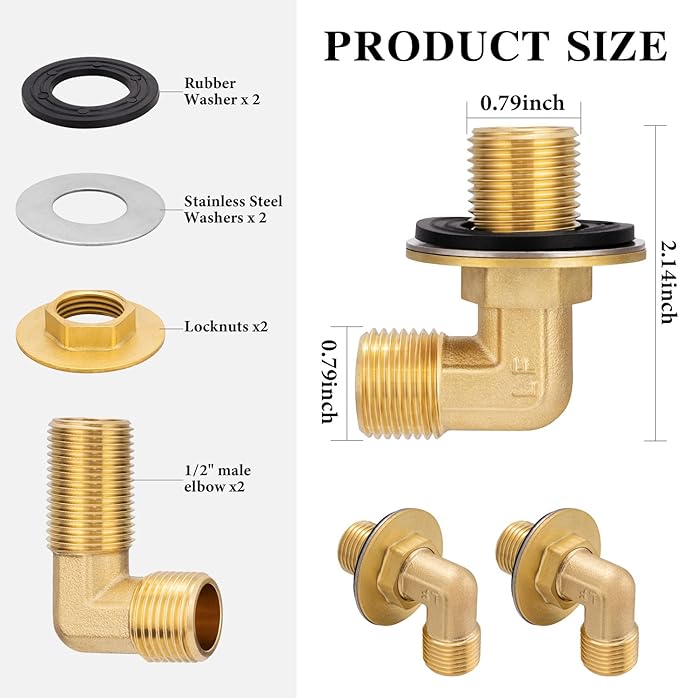Wall Mount Commercial Faucet Installation kit,Brass 90 dergee backsplash Mount Set for Stainless Steel Commercial Kitchen Prep & Utility Sink,Lead-Free 2 Pack