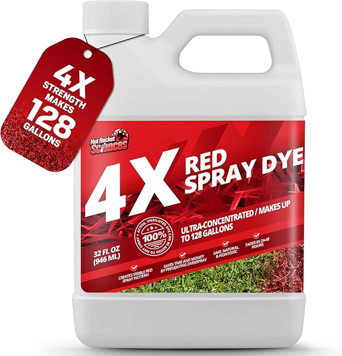 32oz 4X Red Spray Dye - Makes 128 Gallons of Concentrated Spray Pattern Indicator Dye, Ideal Fertilizer Marking, Lawn Turf Mark and Marker, Mark Where You've Sprayed with Red Color Indicator