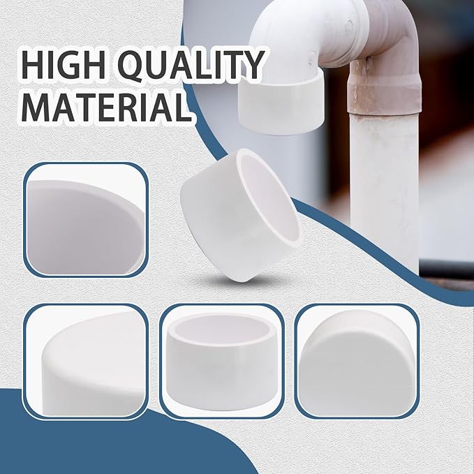 12 Pack 3/4 Inch PVC Cap, SCH40 PVC Pipe End Cap Fitting Furniture Grade PVC Pipe End Cap Plug Adapter, White PVC Pipe Plug Socket Fittings for Build PVC Furniture DIY Garden Shelf