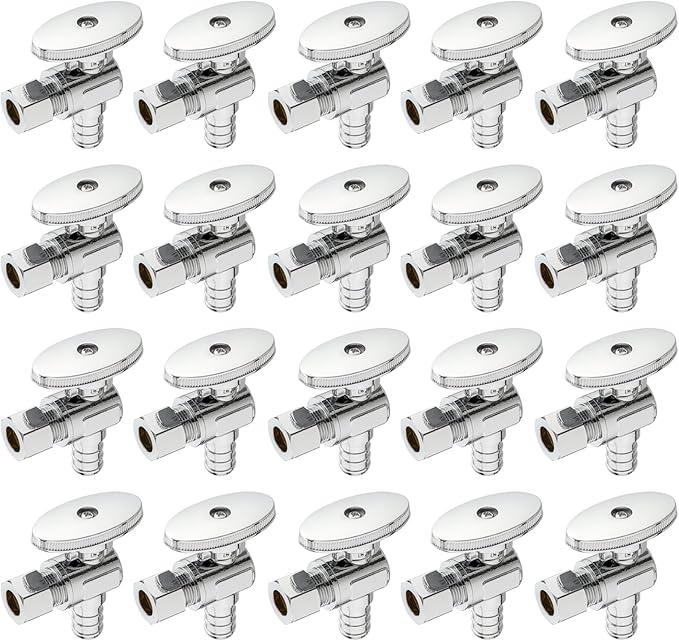[20 Pieces] Lingmfg Angle Valve Shut Off Valve 1/2" PEX-B Crimp x 3/8" Compression LING-AV38-1/2F1807-A-20