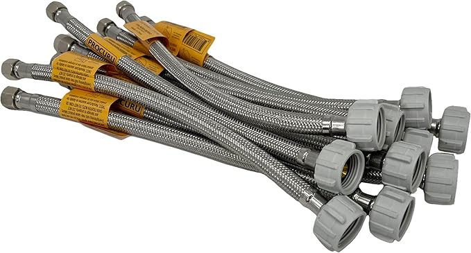 PROCURU 10-Pack 12-Inch (1Ft) Toilet Connector 3/8" Comp x 7/8" BC, Stainless Steel Braided Water Supply Line (9ST12-10P)