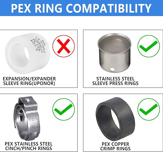 (Pack of 100) EFIELD 1/2" Pex Brass Fittings: 70 Pieces Pex Stainless Steel Clamps, Tee, Elbow and Coupling 10 Pieces each,(PEX1807191)