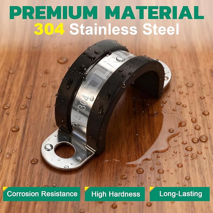8pcs 2 Inch Pipe Clamp 304 Stainless Steel, Heavy Duty Rubber Cushioned Insulated Pipe Strap, U Bracket Clamp Conduit Clamp for Automotive, Wire & Tube