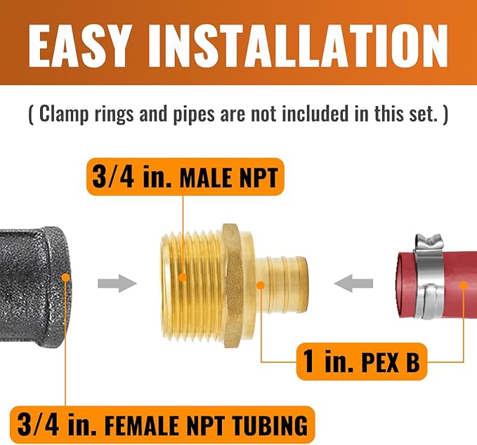 SUNGATOR 3-Pack PEX 3/4" x 1" NPT Male Threaded Adapter Crimp Fitting, No Lead Brass
