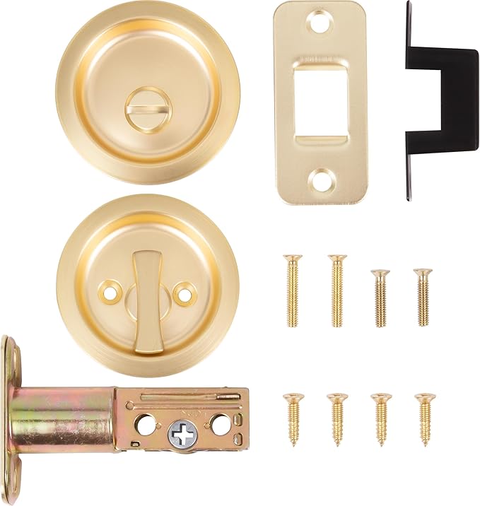 Stone Harbor Hardware Round Pocket Door Lock, Privacy Function, 2-3/8" Backset, Satin Brass