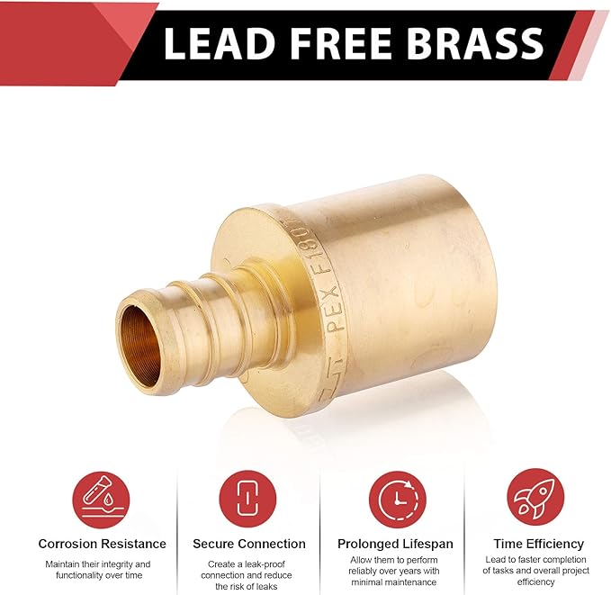 (Pack of 2) EFIELD PEX Crimp Brass Fitting 1" x 1" Male Sweat Copper Adapter (Inside Copper Tube), ASTM F1807,(PEX1807119-2PCS)