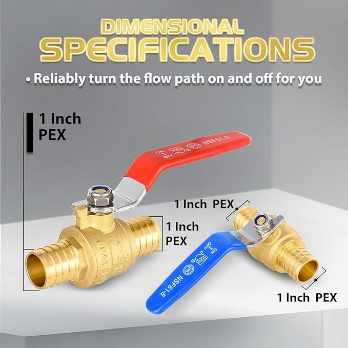 10-Pack Foskan 1" PEX Crimp Ball Valve, Brass Quarter Turn Full Port Shut-off Valve for PEX Tubing(Blue and Red)