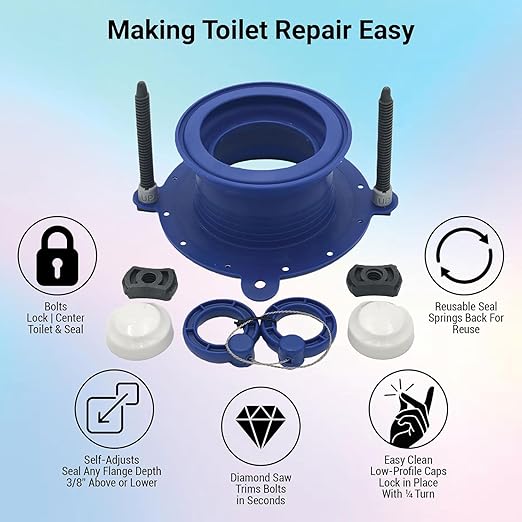 One N Done Toilet Flange Repair Kit – Complete Toilet Wax Ring Replacement Kit – Durable Waxless Toilet Ring – Includes Toilet Flange Bolts, Toilet Bowl Caps, and Toilet Flange Extension Kit (3 Pack)