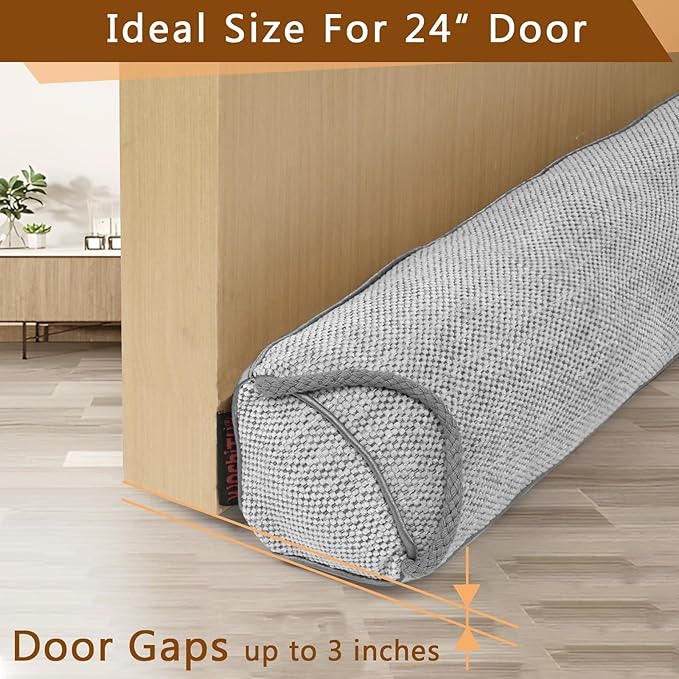 Triangle Under Door Draft Stopper Noise Blocker 24 Inches for Door Bottom Air Seal Insulation and Soundproof, Heavy Duty Weather Guard Snake Stripping, Gray