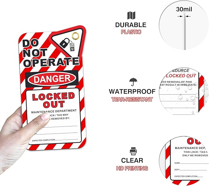 Lockout Tagout Tags, Electrical Lockout Tags with Zip Ties, OSHA Loto Tag Repair Cards, Danger Do Not Operate Labels Checklist for Equipment 10 Pack