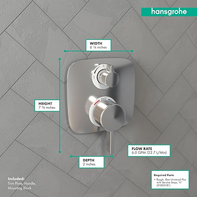 hansgrohe Ecostat E Modern Thermostatic Shower Valve Trim with Temperature Control and Diverter in Chrome, 15708001