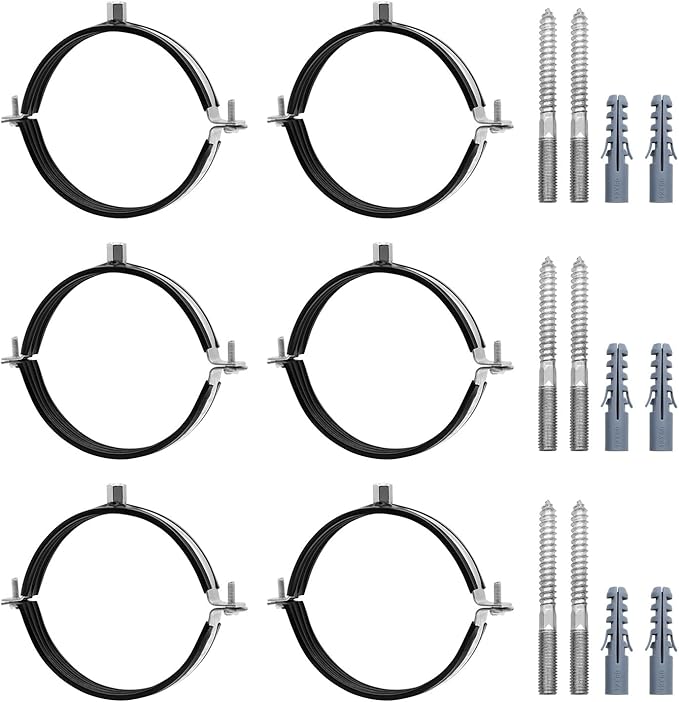 6 Pcs 5.4-5.6 Inch Split Ring Pipe Hanger, 138-142mm Heavy Duty Adjustable Pipe Bracket Clamp with Screw & Expansion Tube, Wall Ceiling Mount Combination Thread M8/M10 Metal Pipe Clamps