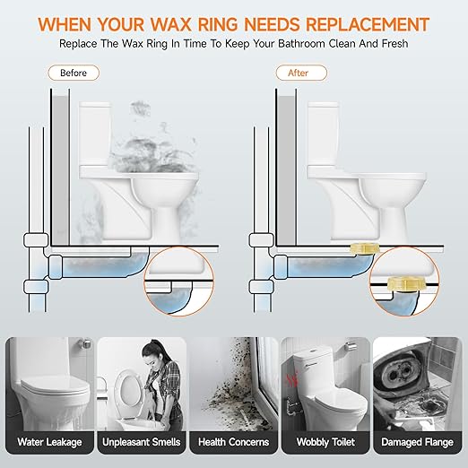 Jamini Extra Thick Toilet Wax Ring Replacement Kit – Universal Wax Seal Fits 3" & 4" Drain Pipes, Includes Bolts & Washers, Easy DIY Installation, Compatible with Below-Floor or Level Flanges