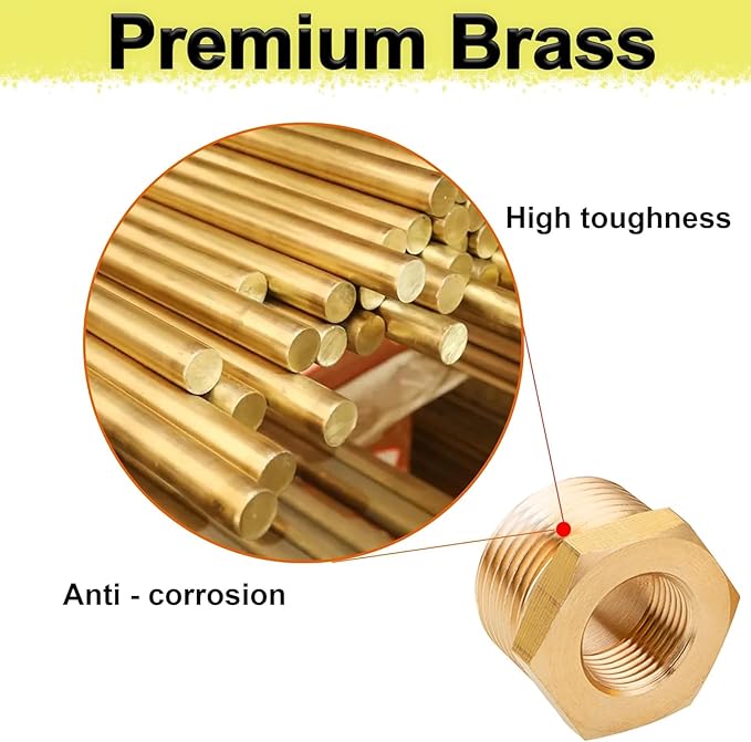 3/4" NPT Male to 3/8" NPT Female Reducer Hex Bushing, Heavy Duty Brass Threaded Pipe Fitting Reducer Adapter Apply for 0.92" I.D. and 0.64"O.D. Pipe