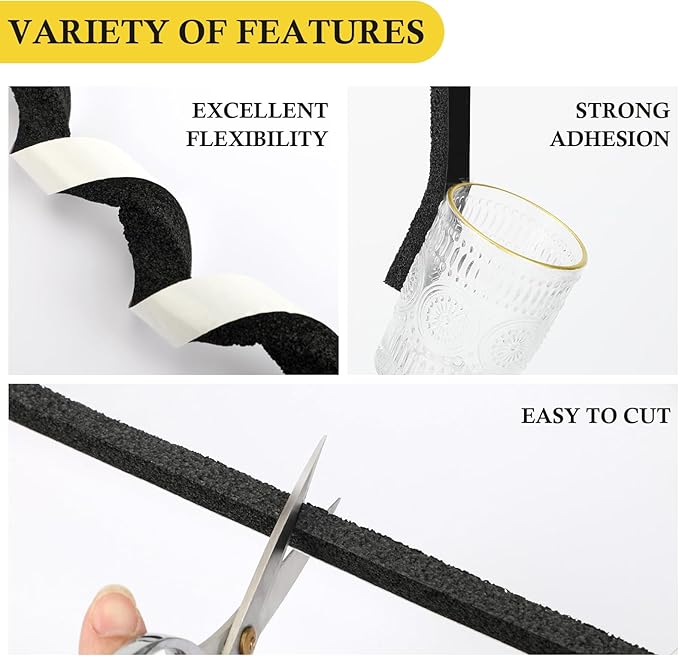 fowong Air Conditioner Window Seal 1 Inch X 1 Inch, Thick AC Weather Stripping High Resilience Foam Sealing Tape Adhesive AC Window Seal Kit 6.5ft Long (6.5ft x 2 Rolls, Black)
