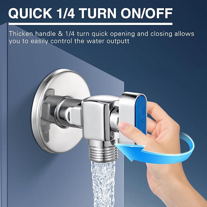 2 Packs of SUBMARINE Brass Shut Off Valve for Kitchen and Bathroom, 1/4 Turn Angle Stop Valve, 1/2'' Inlet and Outlet Caliber with 3/8'' Adapter Hot and Cold Water (Blue)