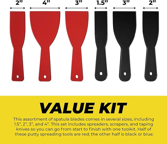 Qualihome Putty Knife Set | 6 Flexible Paint Scrapers for Spackling, Patching, and Painting