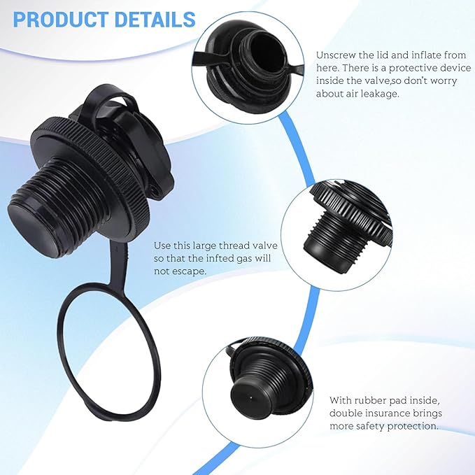 5PCS Boston Valve Adapter for Boat, 22mm Anti-leak Inflation Inflatable Boat Air Valve Air Mattress Plug Replacement for Inflatable Boats, Kayaks, Hoverbeds, Pool Rafts, Rubber Boats