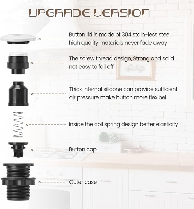 Garbage Disposal Air Switch Kit Sink Top Waste Disposal Stainless Steel White On/Off Air Button Food and Waste Disposals Part by Etoolcity, UL Listed