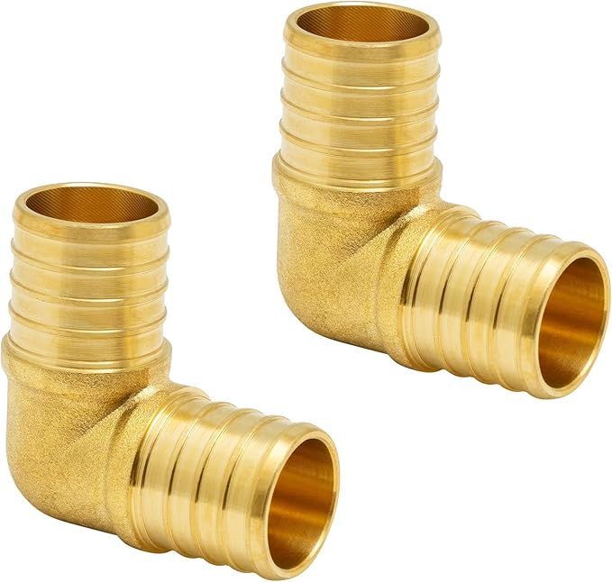 SUNGATOR 2-Pack 1 Inch 90 Degree Elbow PEX Fittings, No Lead Brass Crimp for PEX Tubing