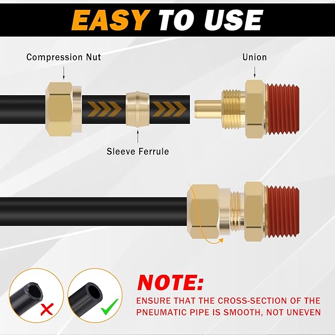 5PCS 3/8" Tube OD x 3/8" NPT Thread Connect Fittings Brass Union Straight Joint DOT Approved, Air Line Adapter Air Suspension Kit for Truck Trailers and Air Brake System