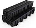 5 Pack Trench Drain System, Channel Drain with Plastic Grate, Driveway Drainage Channel Systems,Channel Drain Pipe Outdoor Trench Drainage System,5.9X7.5X39 Inch