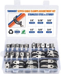52PCS Cable Clamps Assortment Kit, 6 Sizes (1/4" to 3/4") Stainless Steel Rubber-Coated Cushioned Clamps, Insulated Pipe & Wire Holder for Automotive, Fuel Line, Hose, Tube