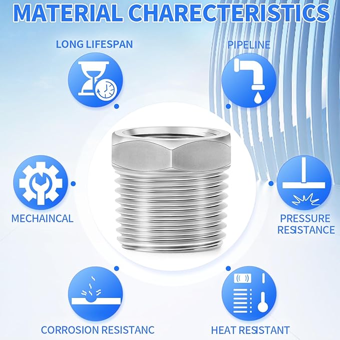 ChillWaves 304 Stainless Steel Pipe Fitting, Reducer Hex Bushing 1" NPT Male x 3/8" NPT Female Thread Adapter(3-PACK)