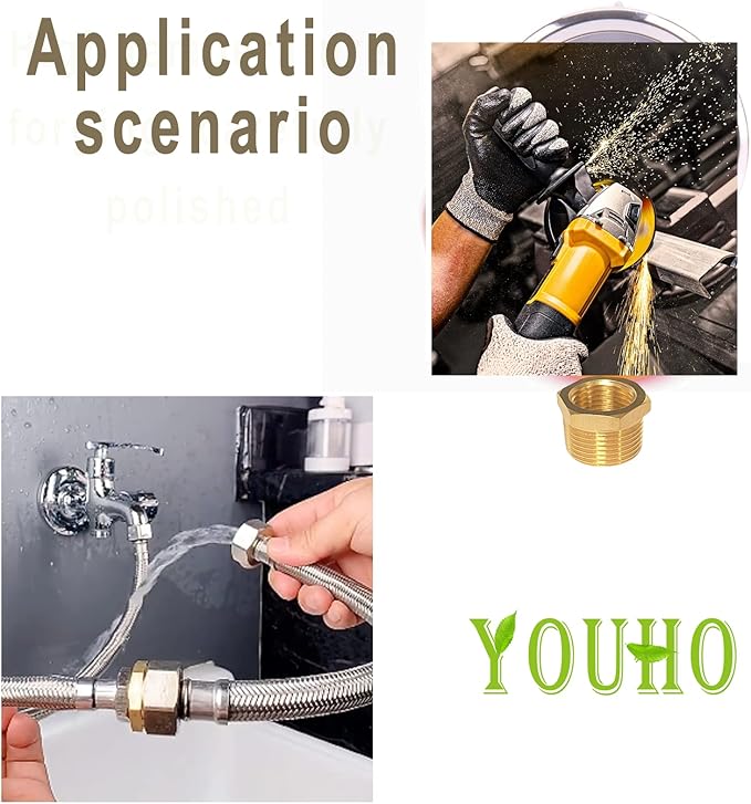 YOUHO 1/2 to 3/8 reducer Brass Threaded Pipe Fitting 1/2 NPT Male x 3/8 NPT Female Hex Bushing Adapter (Pack of5)