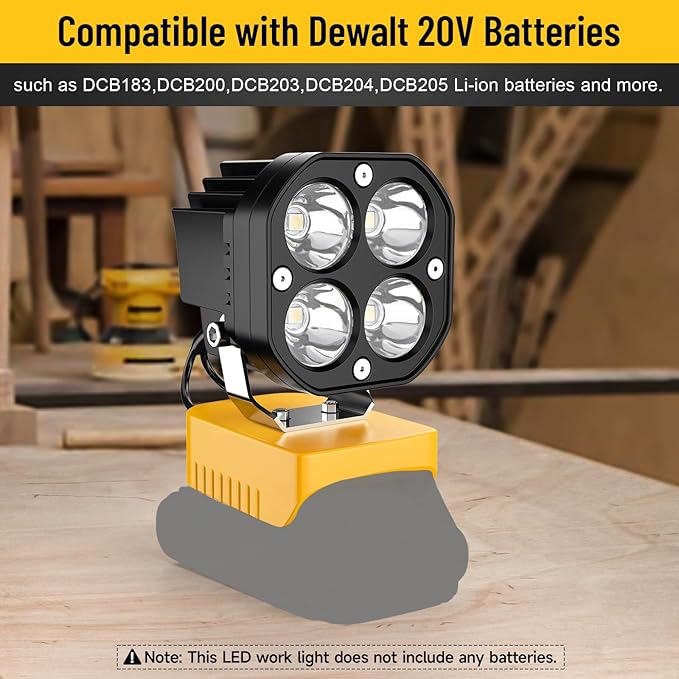 2 Packs LED Work Light Compatible with Dewalt 20V Battery, 40W 6000LM Flashlight, 20V Battery Cordless Work Light 120°Adjustable with Low Voltage Protection for Outdoors Job Site Lighting