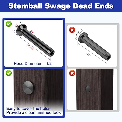BLIKA 40Pack 1/8" Stainless Steel Black Stemball Swage Dead Ends for Deck Cable Railing, Invisible Cable Railing Hardware for Wood/Metal Posts, Stemball Swage Terminal, 1/8" Cable Railing End Fittings