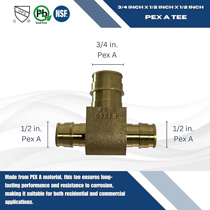 XFITTING Pex A 1/2 Inch x 1/2 Inch x 3/4 Inch Pex A Tee, 201-1-6=10XX, 10 Pieces