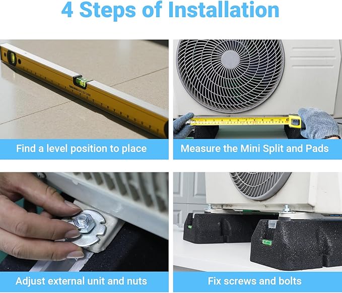 Floor Mounting Base Kit Mini Split Air Conditioning Systems, Heavy-Duty Condenser Pad for AC Condensers Heat Pump System, Rubber Anti-Vibration Pads Outside 1400lbs 7000-18000BTU