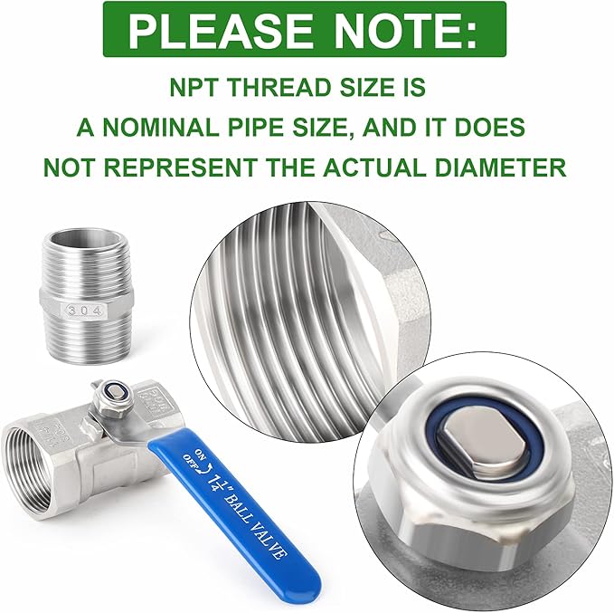 TAISHER 2 Pcs 1-1/4 Inch FNPT Ball Valve Kit, 304 Stainless Steel with Blue Handles & Nipple