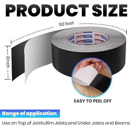 ADHES Deck Joist Tape 2 inch, 2" x 50' x 2 Rolls, Weather Resistance & Waterproof Butyl Joist Tape for Decking, Deck Flashing Tape, Ideal for Wood Decks Beams Roof, Outdoor Construction Use