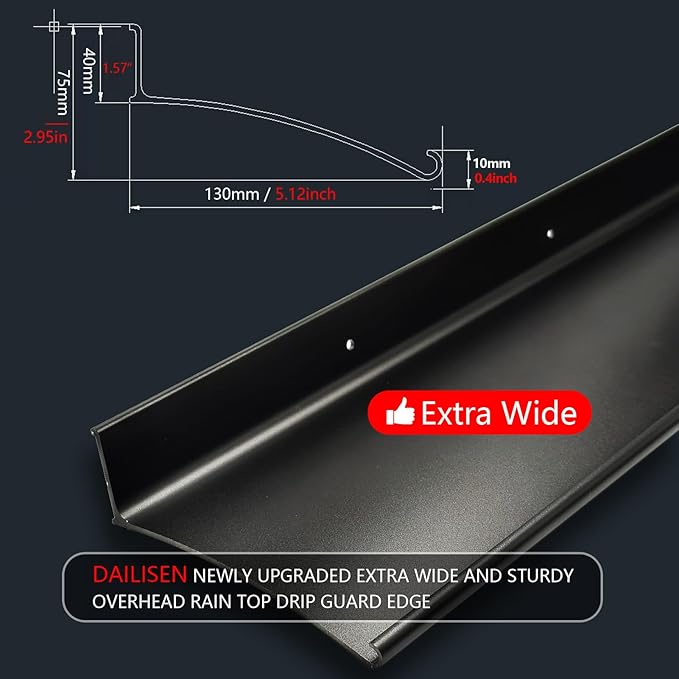 Extra Wide 5.12" W Door rain drip Guard Overhead,55.1" L Aluminum drip Cap for Exterior Doors Window Top,rain drip Edge Flashing,Water Deflector,rain Diverter,Anodized Black 1PCS