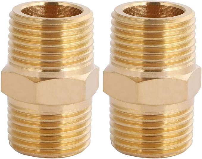 2pcs Brass Nipple Fitting 3/8" x 3/8" NPT Male Hex Adapter by CX WONDERLAND