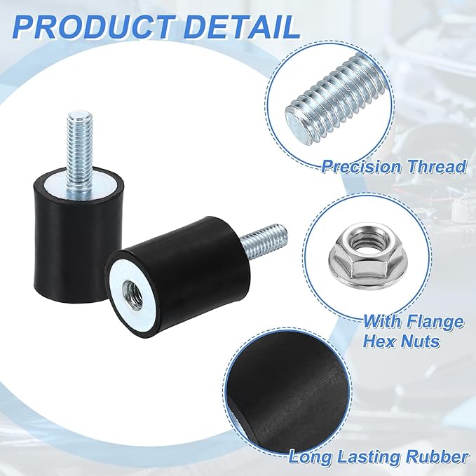 uxcell M6 Rubber Mounts, 8Pcs 20x25mm(DxH) Rubber Cylindrical Anti Vibration Isolator Shock Absorber with Lock Nut for Car Bobbin Generator Air Compressors
