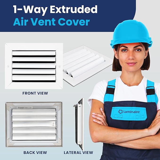 6x8 Inch (Duct Opening) Aluminum 1-Way Air Flow Vent – HVAC Vent Cover for Wall or Ceiling – Quiet HVAC Wall Register with Multi-Shutter Damper – Adjustable Curved Blade - Plastic Seal for Tight Fit