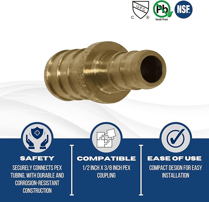 5 Pcs XFITTING 3/8 Inch x 1/2 Inch Pex Coupling, Pex Reducing Coupling
