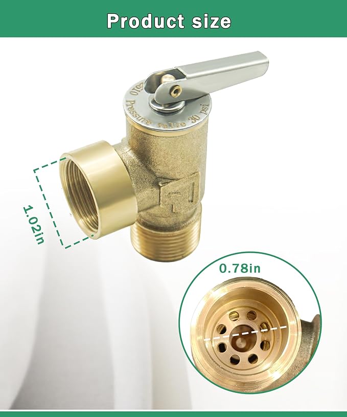 Temperature and Pressure Relief Valve with Extended Probe Fits For Suburban 3/4" NPT Thread RV Water Heaters Parts (30 PSI)